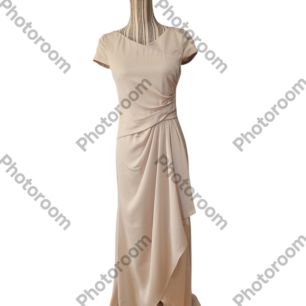 DKNY Woman Cream Satin Wrapped Around Skirt Rouched Chest Evening Gown Size2